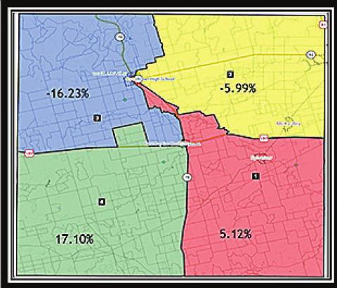 Recently applied census data confirmed a more than 33% deviation in voter representation between Fisher County precincts due to a shift of roughly 1,000 voters since the above map was adopted in 1995.