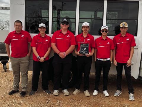 Roby Lion Golf Team: J.D. Ditmore, Houston Few, Kooper McWilliams, Dawson Shipp, Greyson Shoemaker, Cohen Lakey. The Lions took home 1st place at the Rotan Invitational this past Monday with a shot total of 334, with Greyson Shoemaker leading the pack with an individual shot total of 71.