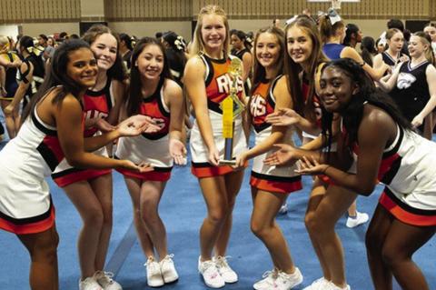 Rotan Varsity Cheer squad L-R: Cali Daniel, Alexus Stephens, Joey Lujan, Talyn Lewis, Avery Gonzalez, Kate Van Poppel, Deandrea Lee