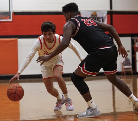 Rotan's Kaeden Krebsbach fights to get around Aspermont's Donovan Miller during the Hammers 25-63 loss to the Hornets last Friday night. (PHOTOS BY MARK MARTINEZ)