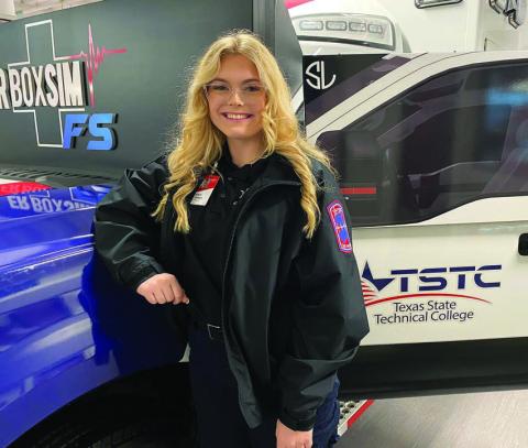 Photo caption: Kenley Johnson, a TSTC Paramedic student, also is employed with Comanche County EMS. (Photo courtesy of TSTC.)
