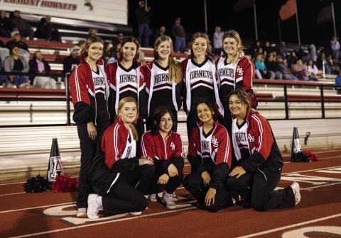 Aspermont Hornet cheer squad: Hadley McLaury, Tatum Polk, Mylee Van Meter, Shelby Martin, Regan Polk, Matti Polk, Katelyn Salinas, Leah Salazar, Peyton Calamaco.