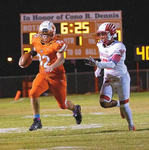 Rotan's Hunter Harris rushes toward the endzone in Friday's Loss to Hermleigh. Photo by: Mark Martinez