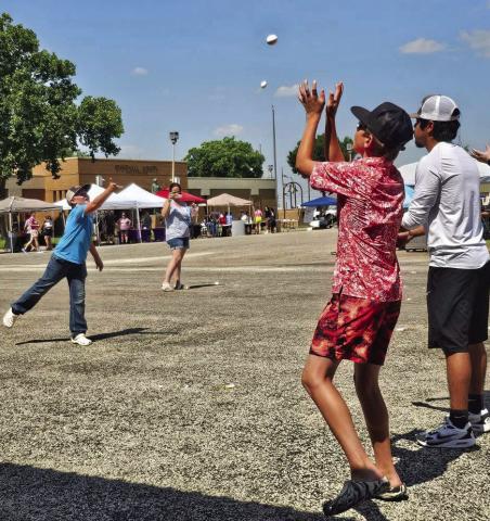 Participants launch eggs and laughter during the hourly toss at last year's Aspermont’s Flag and Family Fun Day.. Photo submitted by Ellen Abernathy