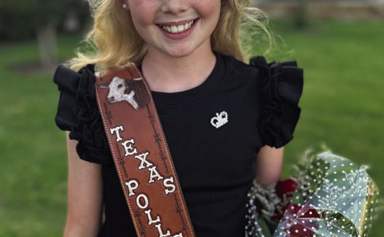 Kynadi Hjelmervik, 10, of McCaulley wears the crown she earned as Texas Polled Hereford Sweetheart in Belton. By Nicole Hjelmervik