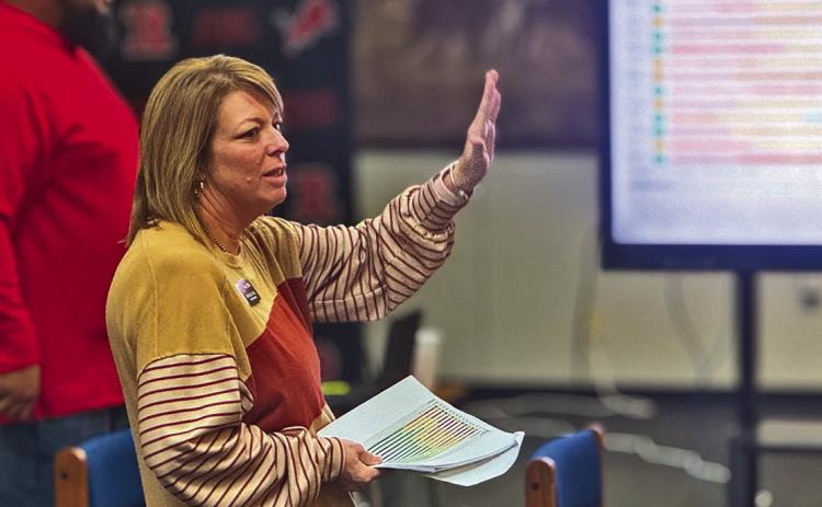 Elementary Principal Michelle Cole presents MAP Growth results to the Roby CISD board in November, outlining baseline performance in math, reading, and science for the district’s beginning-of-year testing.. PHOTO BY JEFF HURT