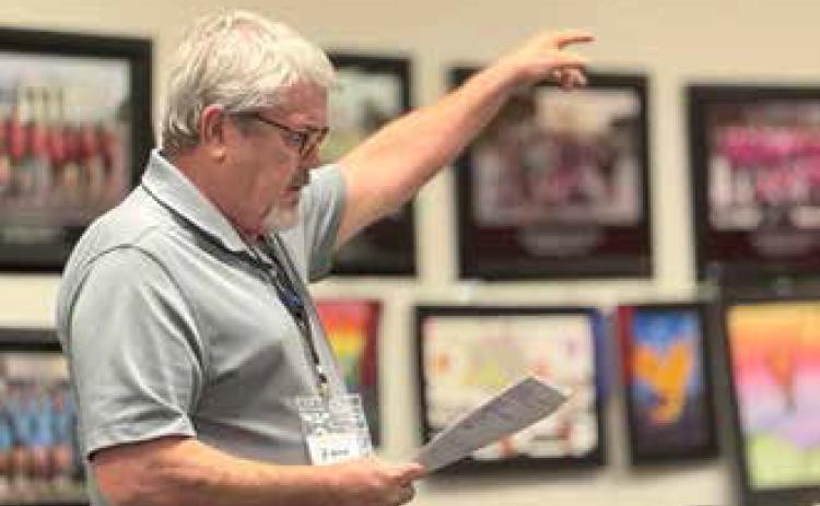 Gallagher Construction’s Mike Heid reviews cost projections and renovation plans for Aspermont ISD’s 2024 bond project during the Oct. 20 board meeting.