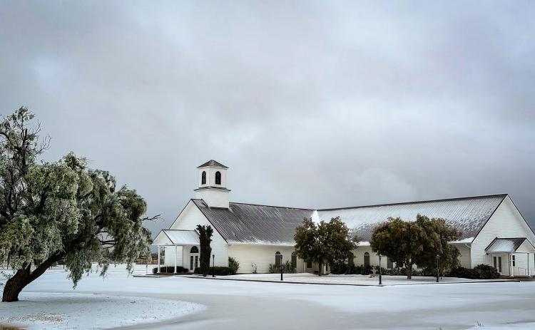 Swenson Baptist Church in Stonewall County covered in a blanket of ice. (Photo by Bethanie Martin)
