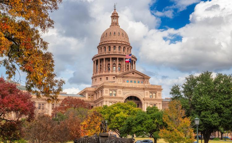 The Texas State Capitol Building in autumn in Austin, Texas, USA.
