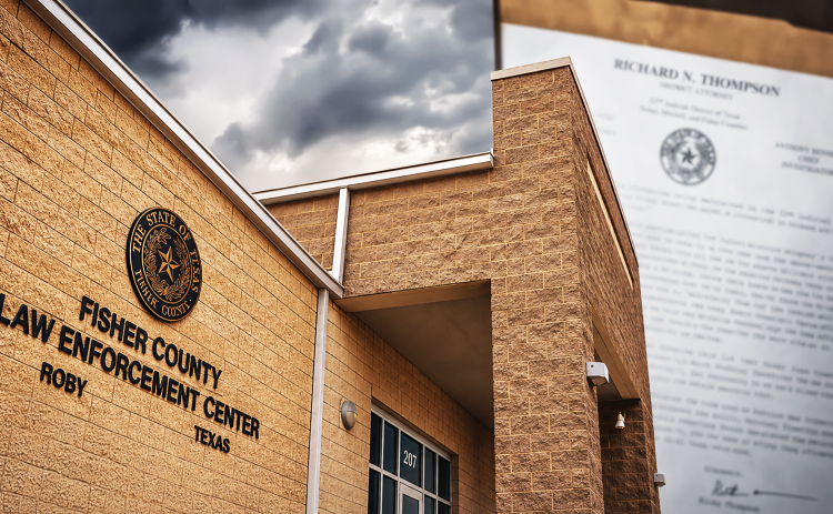 Fisher County Law Enforcement Center with a copy of the Aug. 12 Brady notice in the background.