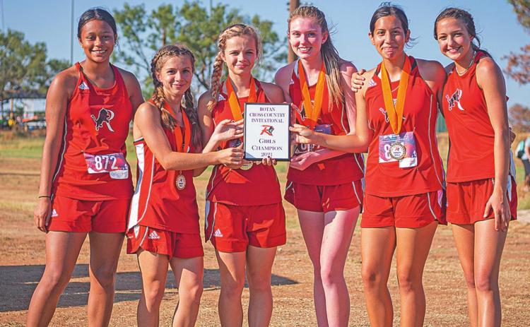 1st Place Lady Lion Cross Country Team L-R: Joselynn Williams, Lilly Benson, Chasity Benson, Callie Humphrey, Ivy Espinoza, Hailee Garmer.