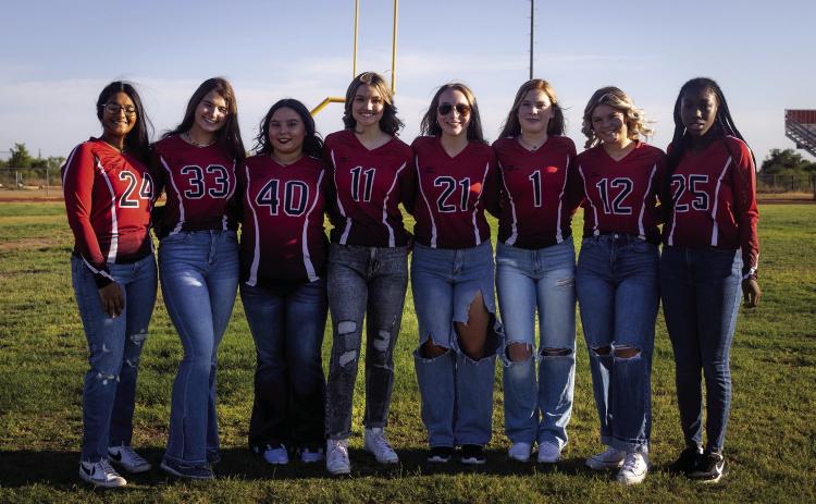 Lady Hornet Junior Varsity Volleyball L- R: Vaani Bhakta, Shelby Roberson, Mikayla Daniel, Hadley Mclaury, Raelynn Bradley, Matti Polk, Regan Polk, Jamyah Keeper.