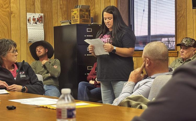 Rachel Ballard addresses the Aspermont City Council during its January meeting, raising concerns about water odor and discoloration and asking how the city will communicate ongoing testing results and overall quality. JEFF HURT