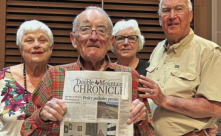 Gerald (Rotan Class of '57) and Carolyn Murff along with long time friends, Kenny (Rotan Class of '56) and Becky (Rotan Class of '58) McKinney took along the DMC on their trip to Brazil and their adventure along the Amazon River. Going on a trip? Take the Double Mountain Chronicle. You can email it to publisher@dmchronicle.