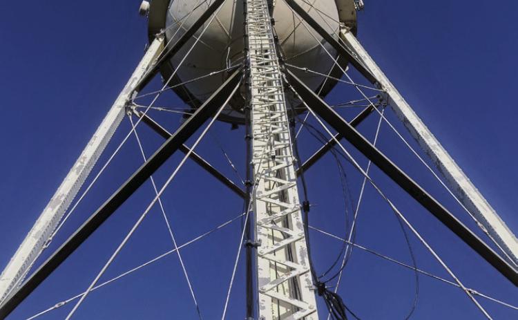 The more prominent and central tower is the cities’s oldest and most rapidly deteriorating of Rotan’s water towers.