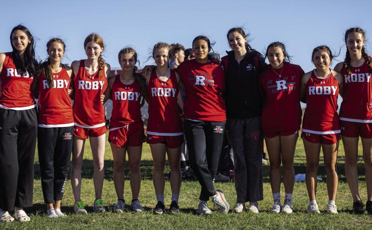 Roby Lady Lion Track Team: Mackenzie Castillo, Hailee Garmer, Taylor Jeffrey, Lilly Benson, Chasity Benson, Joselynn Williams, Hope Garmer, Avery Carreon, Emma Carreon, Laja Mawick. The team finished on top last Thursday at the District Meet in Aspermont, claiming numerous top 4 finishes in running &amp; field events. The team will compete at the Area meet in Benjamin this Thursday. PHOTO BY MARK MARTINEZ