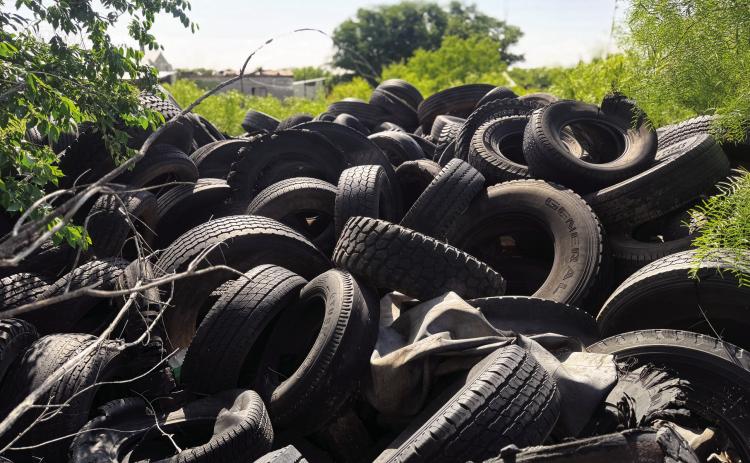 This tower of tires, located just off Aspermont’s main corridor, was the focus of a recent TCEQ investigation and could be a costly issue to mitigate for the city.
