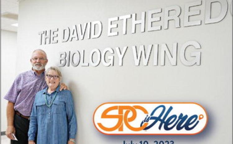 PROFESSOR HONORED – South Plains College recently unveiled the David R. Etheredge Biology Wing in the Wilburn and Helen Wheeler Science Center on the Levelland campus. The wing naming was part of a gift provided by SPC alumnus Bill Wheeler and his wife, Sandy. Also shown is Laura Graves, Etheredge’s wife, and retired professor of government at SPC. (SPC Photo/Adrian Mellberg)