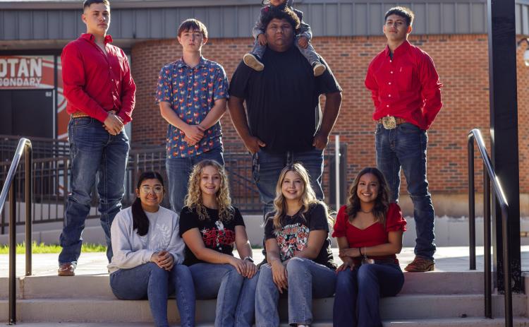 King Nominees l - r: Elijah Norton, Wyatt Swink, Jaydon Louis, Jose Garza, Queen Nominees l - r: Arianna Alonzo, Olivia Messick, Karly Briggs, Shyanne Gaspar PHOTO BY MARK MARTINEZ