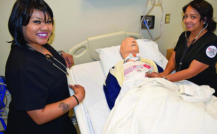 TSTC Vocational Nursing students Chrystal Thomspon (left) and Amy Zavala are learning ways to help patients suffering from a heart condition. February is annually observed as American Heart Month. (Photo courtesy of TSTC.)