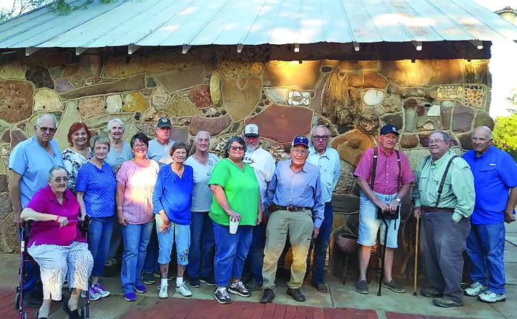 Lois Adams took a picture of the members of the Field Trip to Brother Yeats' House of Memories and Pecan Orchard. Back Row: Jerry Fry, Roseann Eley, Zenita Gardner, Carl Ford, Mary Lou Rowland, Gary Herrington, Don Weems, Lester Steele, Folsum Bell, Larry Adams. Front Row: Bettie Fry, Manan Green, Roenna Thomas, Patsy Lawrence, Zena Herrington, and Bobby Gruben