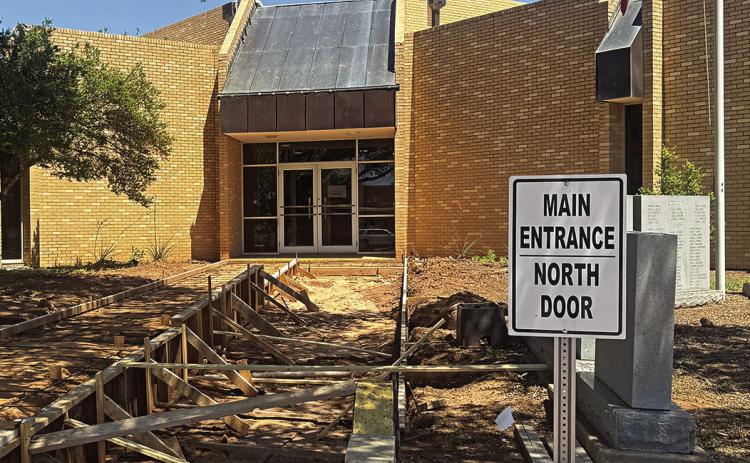 Renovations to the Fisher County Courthouse's main entrance began late last month, with Green's Concrete replacing the steps on one side with a handicapped-accessible ramp to allow the public better access to the building.