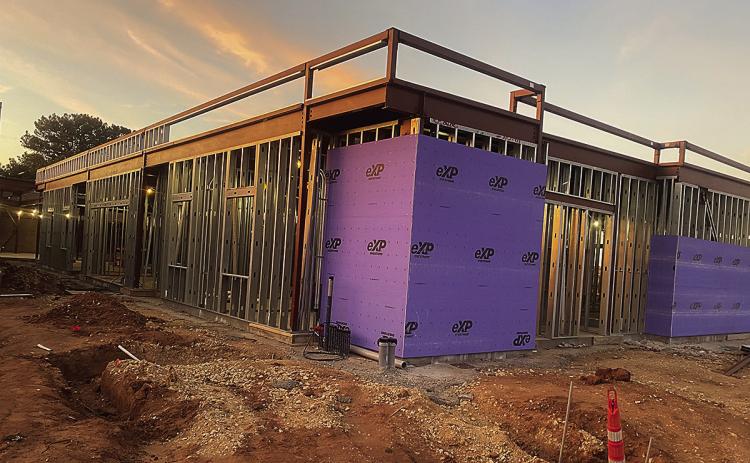 The Fisher County Hospital District's new clinic contruction project continues, with contractors erecting exterior walls and district administrators making decisions about the enterior. ( PHOTO BY JEFF HURT)