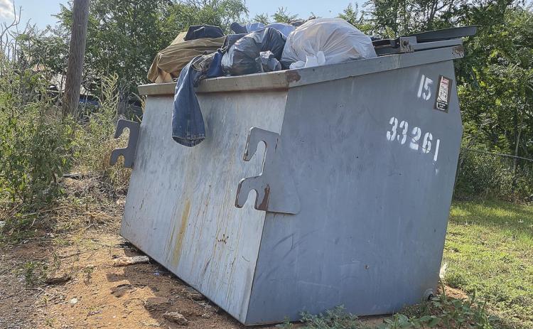 This dumpster, located near Richard St. in Rotan proper, is one of several that have been skpped multiple times and is overflowing with weeks worth of garbage.