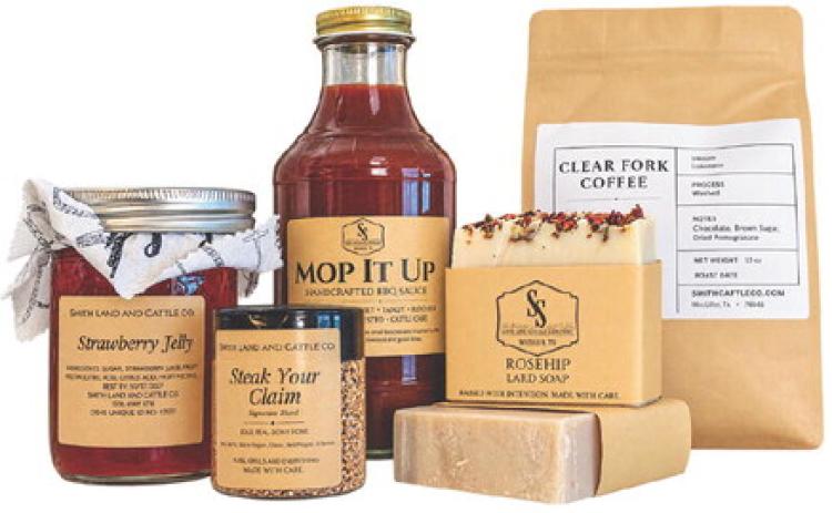 Strawberry jelly, seasoning, barbecue sauce, soap and coffee are part of Smith Land and Cattle Co.'s product mix. The business has expanded beyond beef and pork at its Sylvester storefront. PHOTO BY TRICIA HURT