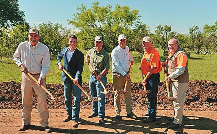 RPQRF President Joe Crafton, RPQRF’s incoming Executive Director Brad Kubecka, RPQRF Director Stephen Howard, Park Cities Quail Coalition Executive Director Jay Stine, RPQRF Executive Director Dale Rollins and RPQRF Director Gary Cooney at the groundbreaking ceremony for RPQRF’s new headquarters near Roby, Texas. Photo credit: David Sams