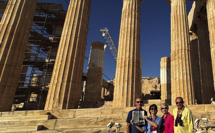 Wayne and Tonya Jones along with Doug and Ellen Mosely did not forget the DMC on their vacation to Greece! Even though it took serval attempts to get the perfect photo at The Parthanon in Athens, Greece they had a great time exploring! Going on a trip, whether near or far? Take the Double Mountain Chronicle. You can email your photo to publisher@dmchronicle. com or text us at 325-933-8129.