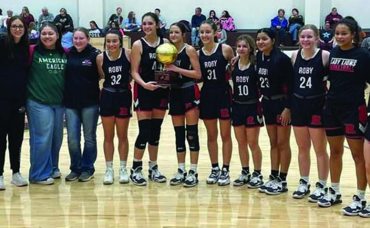 Lady Lion District Champion Team L-R: Ivy Espinoza, Hope Garmer, McKenzie Barrera, Abigail Elrod, Avery Carreon, Mackenzie Castillo, Hailee Garmer, Laja Mawick, Lilly Benson, Chelsea Jimenez, Keegan McWilliams, Joselynn Williams, Chasity Benson. The Lady Lions finished District as undefeated District Champions after defeating Paint Creek Tuesday night.