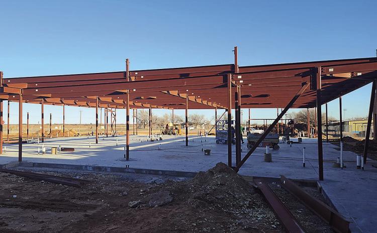 Framework is being erected as the construction on the new Fisher County Hospital Clinic and Pharmacy continues. (Courtesy photo from the Fisher County Hospital District)