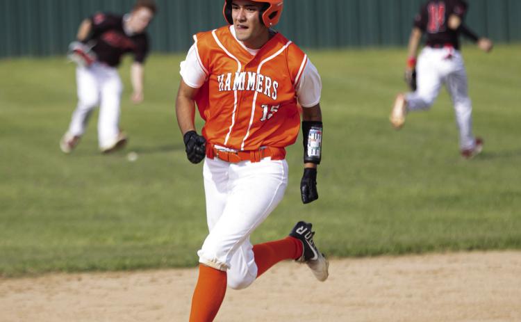 Rotan's Corbin James dashes for 3rd base during the Hammers' 8-1 win over Roby this past Tuesday. The Hammers start off district play at 1-0 and will face Roby again this Saturday at 11am in Roby. PHOTO BY MARK MARTINEZ