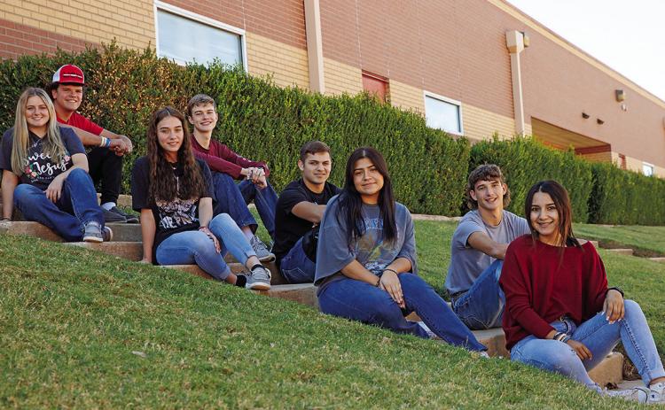 Back Row: Ethan Hernandez, Tres Spencer, Dylan Lujan, Josh Adames Front Row: Emily Green, Sage Garza, Alicia Kirkland, Mari Fortuna