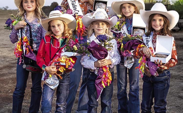 2025 FCFRA Royalty l-r: (Back Row) Horsemanship Award winner, Kayden Ryan, 2025 Queen and Miss Congeniality, Berklee Pippin, Princess and Photogenic Award winner, Evie Rasberry (Front Row) Contestant Biloxi Rasberry, Contestant Sutton Rasberry &amp; 2025 Sweetheart, Mesa Dennis! Mesa is also the recipient of the Speech, Personality, and Appearance Awards!