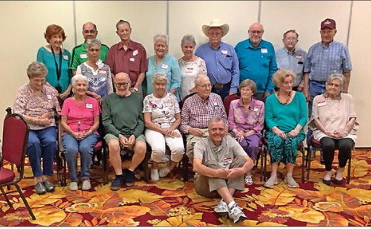 ROTAN CLASSMATES: Front Row ( L - R ): Joyce Smith, Shirley Weathersbee, Cecil Lotief, Nancy Sparks, Bobby Gruben, Patsy Lawrence, Lulu McMeans, Lynn Cheek Back Row ( L-R ) Lorett Smith, Ronnie Martinez, Mary Jo Pope. Ross Earl Smith, Carol Holland, Lanny Maeyers, Bob Sparks, Chester Rivers, Mike Porter, Ted Posey. Sitting on the floor is none other than the organizer of the annual reunion, Darrell Hale.