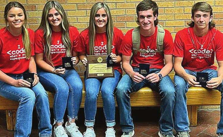(Pictured Above) Aspermont ISD Computer Science Team: l-r: Shelby Martin, Celie &amp; Sadie Gentry, Wesley Konig and Kade Morris