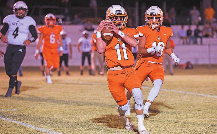 Rotan Freshman Grayson Jeffrey picks off a Robert Lee pass. He would take it back for a touchdown. PHOTO BY TRICIA HURT