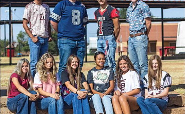 King Nominees (back row) L-R: Daniel Perales, Kooper McWilliams, Keegan Encizo, Brady Etheredge. Queen Nominees (front row) L-R: Lilly Benson, Chasity Benson, Hailee Garmer, Joselynn Williams, Gemma Noell, Taylor Jeffrey. Roby Lions will be facing off against Irion County Hornets at 7:30pm on September 8th.