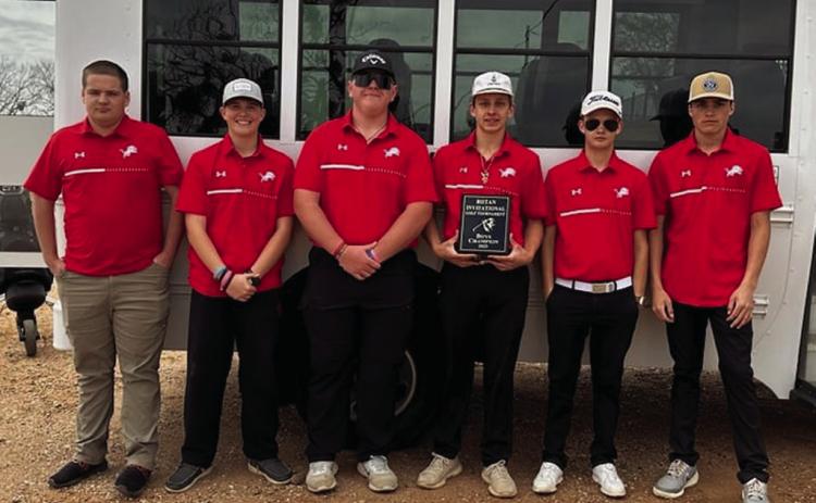 Roby Lion Golf Team: J.D. Ditmore, Houston Few, Kooper McWilliams, Dawson Shipp, Greyson Shoemaker, Cohen Lakey. The Lions took home 1st place at the Rotan Invitational this past Monday with a shot total of 334, with Greyson Shoemaker leading the pack with an individual shot total of 71.