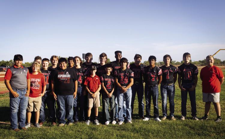 Aspermont Hornet Football Team: Matthew Smith, Tyler Kessinger, Jack Bell, Devin Lopez, Jaden Flores, Abram Lopez, Wesley Koenig, Donovan Miller, Carson Guidry, Kolby Gilbreth, Calob Castaneda, Kolby Bradshaw, Caleb Broshear, Adam Benavides. Not Pictured: RJ Salinas. Managers: Adrian Flores, Payce Potts, Rogelio 'Junior' Hernandez, Graden Rabel, James Bell.