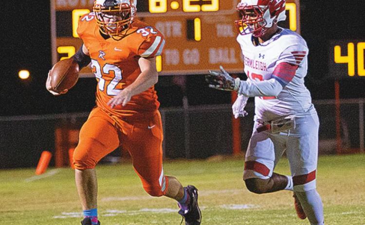 Rotan's Hunter Harris rushes toward the endzone in Friday's Loss to Hermleigh. Photo by: Mark Martinez